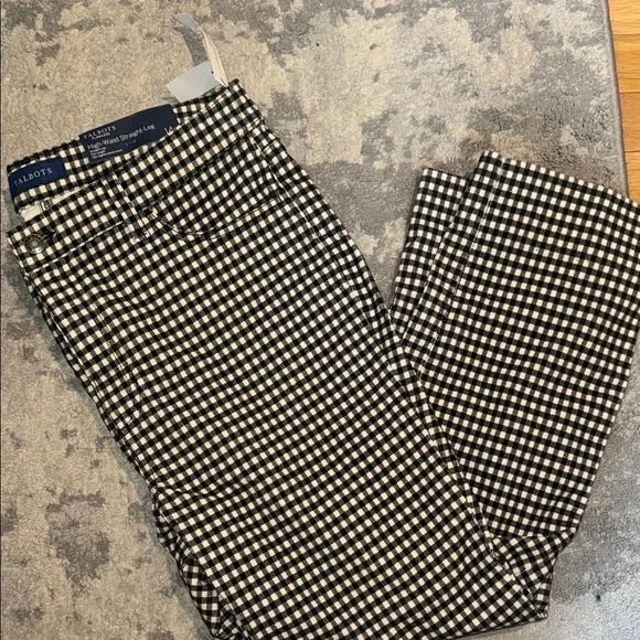 Talbots Black and White Checkered straight Leg Pants 14P - Picture 1 of 3